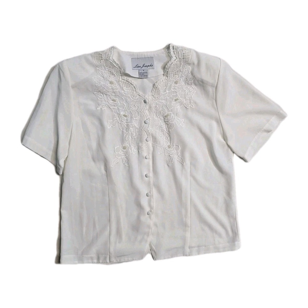 Vintage  LISA JOSEPHS Blouse White Embroidered